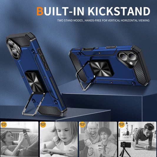 For iPhone 16 Plus Shockproof Metal Holder Phone Case(Blue) by buy2fix