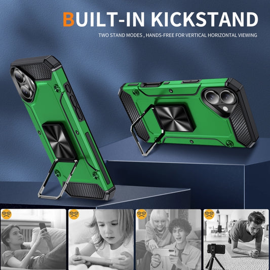 For iPhone 16 Plus Shockproof Metal Holder Phone Case(Green) by buy2fix