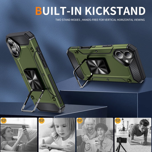 For iPhone 16 Pro Max Shockproof Metal Holder Phone Case(Olive Green) by buy2fix