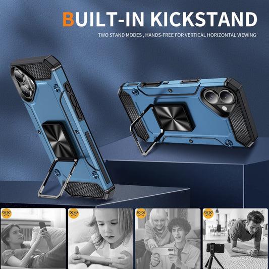 For iPhone 16 Pro Max Shockproof Metal Holder Phone Case(Navy Blue) by buy2fix