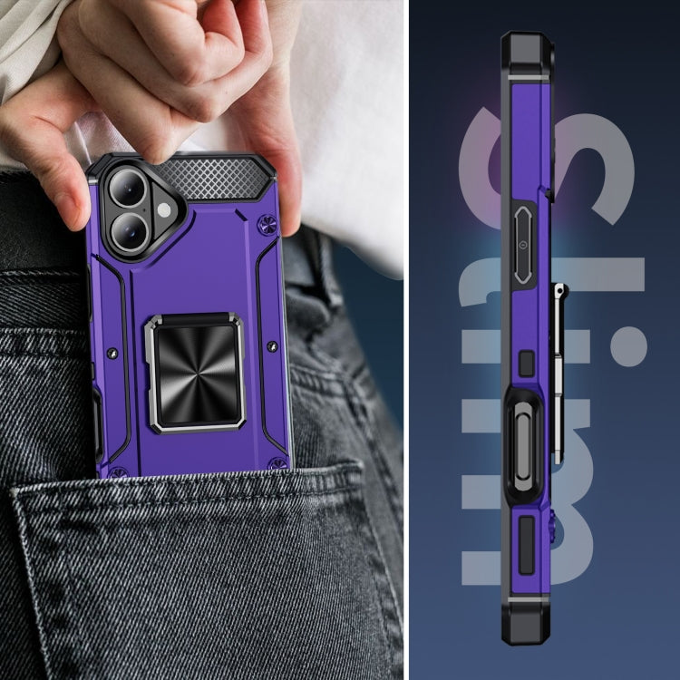 For iPhone 16 Pro Shockproof Metal Holder Phone Case(Purple) by buy2fix