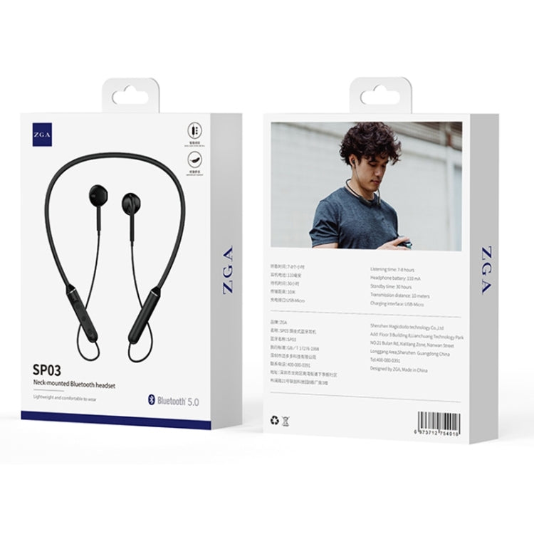 ZGA SP03 Neck-mounted Sports Bluetooth Earphone(Black) by ZGA