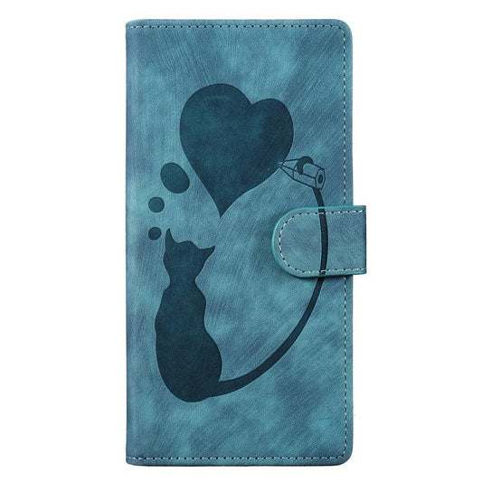 For iPhone Air Pen Heart Cat Embossed Leather Phone Case(Blue) - iPhone Air Cases by buy2fix | Online Shopping UK | buy2fix