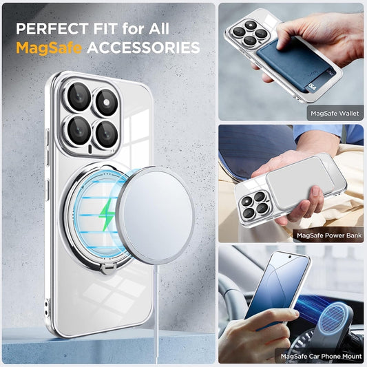 For Xiaomi 14 Pro Electroplating MagSafe 360 Degree Rotation Holder Shockproof Phone Case(Black) by buy2fix