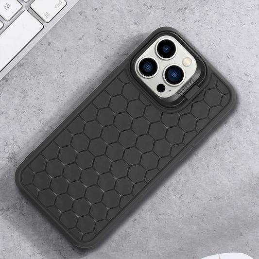 For iPhone 16 Pro Max Honeycomb Radiating Lens Holder TPU Phone Case(Black) by buy2fix