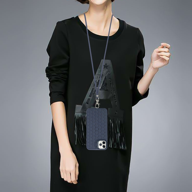 For iPhone 16 Pro Max Honeycomb Radiating Holder TPU Phone Case with Lanyard(Blue) by buy2fix