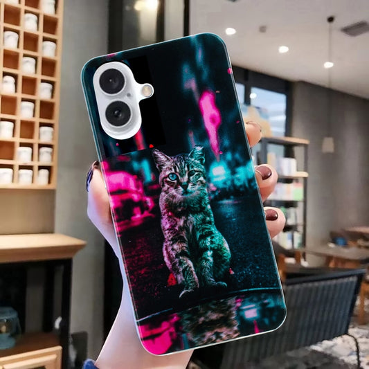 For iPhone 16 Plus Colorful Painting Pattern TPU Phone Case(Traffic Light Cat) by buy2fix