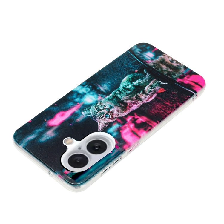 For iPhone 16 Plus Colorful Painting Pattern TPU Phone Case(Traffic Light Cat) by buy2fix