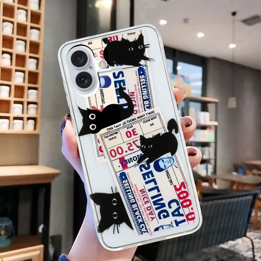 For iPhone 16 Colorful Painting Pattern TPU Phone Case(Black Cat) by buy2fix