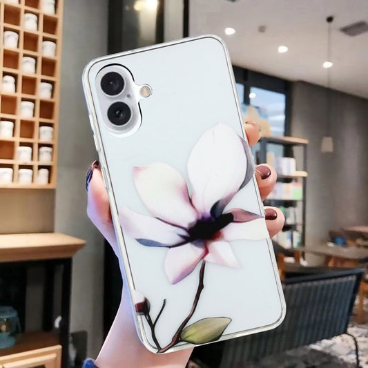 For iPhone 16 Colorful Painting Pattern TPU Phone Case(White Flowers) by buy2fix