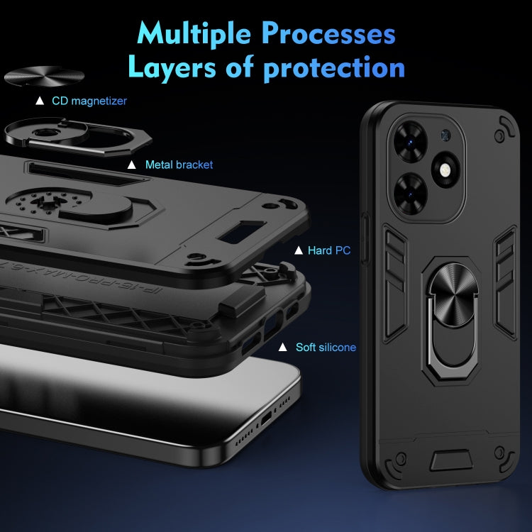 For Tecno Spark Go 2024 Shockproof Metal Ring Holder Phone Case(Black) by buy2fix