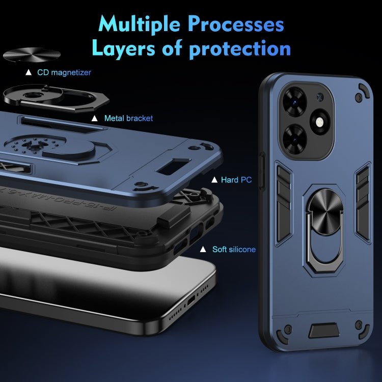 For Tecno Spark Go 2024 Shockproof Metal Ring Holder Phone Case(Blue) by buy2fix