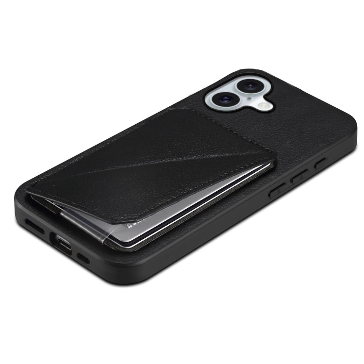 For iPhone 16 Plus D04 Calf Texture Dual Card Slot Holder Phone Case(Black) by buy2fix