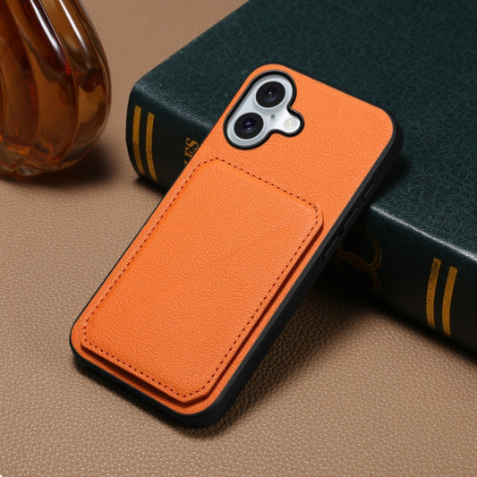 For iPhone 16 Plus D04 Calf Texture Dual Card Slot Holder Phone Case(Orange) by buy2fix