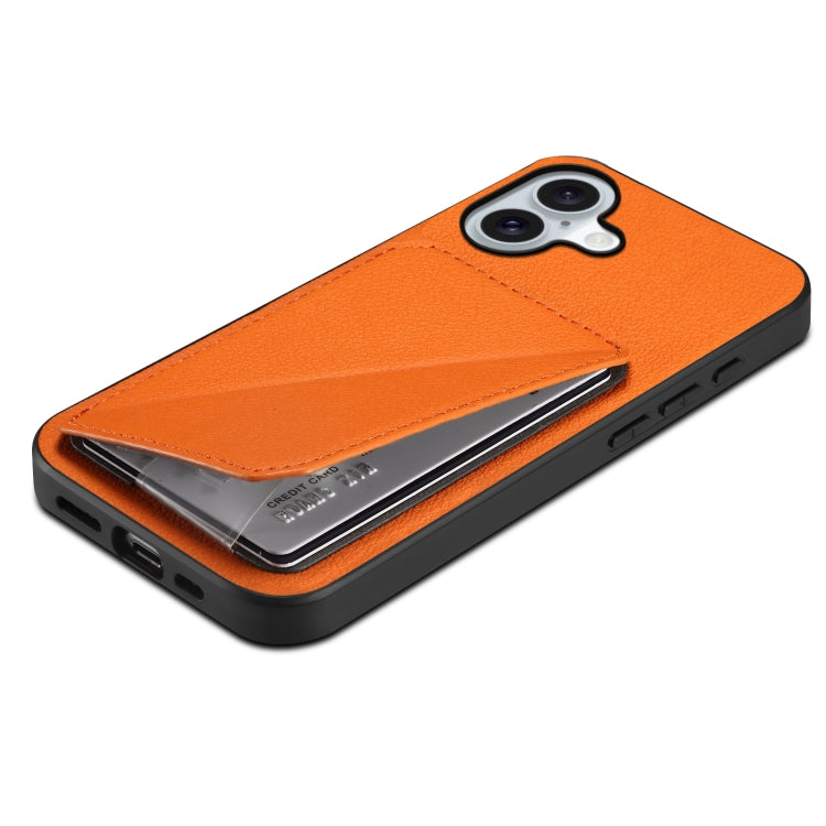 For iPhone 16 Plus D04 Calf Texture Dual Card Slot Holder Phone Case(Orange) by buy2fix