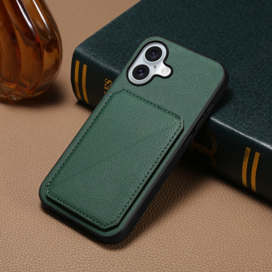 For iPhone 16 Plus D04 Calf Texture Dual Card Slot Holder Phone Case(Green) by buy2fix