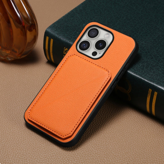 For iPhone 16 Pro D04 Calf Texture Dual Card Slot Holder Phone Case(Orange) by buy2fix