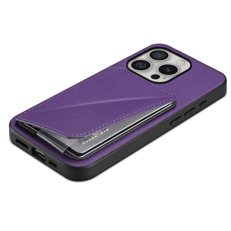 For iPhone 16 Pro Max D04 Calf Texture Dual Card Slot Holder Phone Case(Purple) by buy2fix