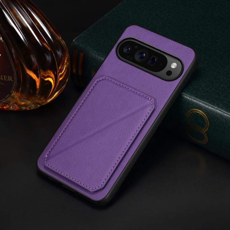 For Google Pixel 10 Pro / 10 D04 Calf Texture Dual Card Slot Holder Phone Case(Purple) - Google Cases by buy2fix | Online Shopping UK | buy2fix