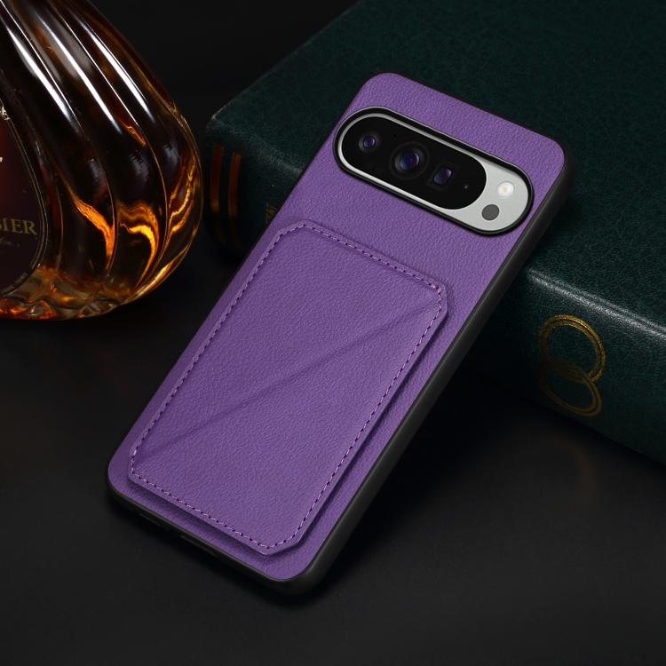For Google Pixel 10 Pro XL D04 Calf Texture Dual Card Slot Holder Phone Case(Purple) - Google Cases by buy2fix | Online Shopping UK | buy2fix