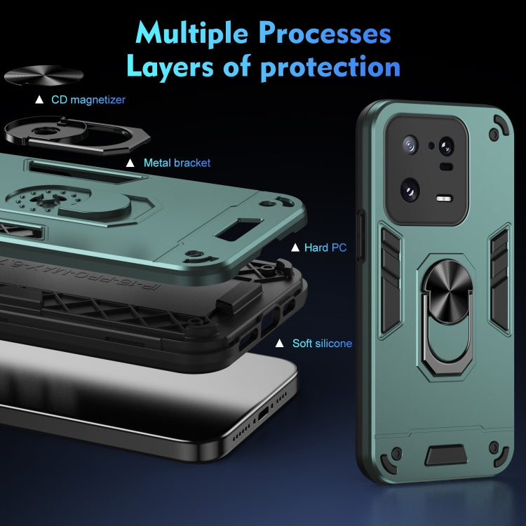 For Xiaomi 13 Pro Shockproof Metal Ring Holder Phone Case(Green) - Xiaomi Cases by buy2fix | Online Shopping UK | buy2fix