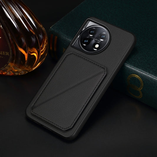 For OnePlus 11 D04 Calf Texture Dual Card Slot Holder Phone Case(Black) by buy2fix