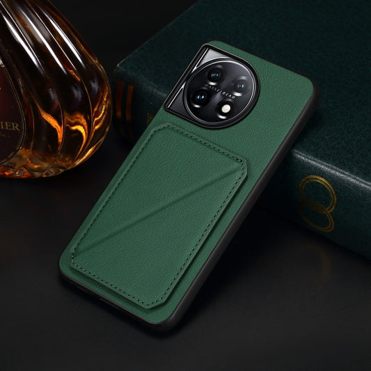 For OnePlus 11 D04 Calf Texture Dual Card Slot Holder Phone Case(Green) by buy2fix