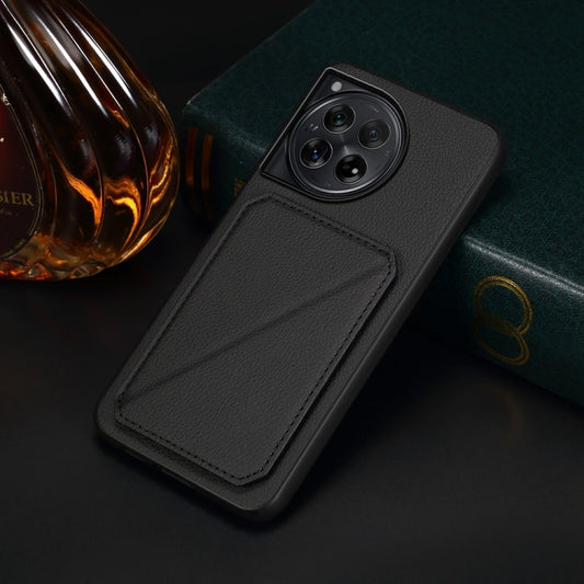 For OnePlus 12 D04 Calf Texture Dual Card Slot Holder Phone Case(Black) by buy2fix