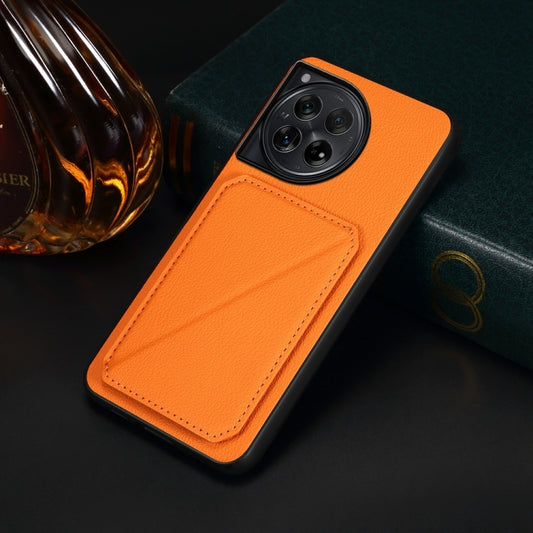 For OnePlus 12 D04 Calf Texture Dual Card Slot Holder Phone Case(Orange) by buy2fix