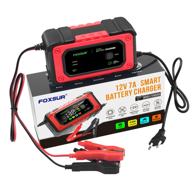 FOXSUR 7A 12V Car / Motorcycle Smart Battery Charger, Plug Type:US Plug(Red) by FOXSUR