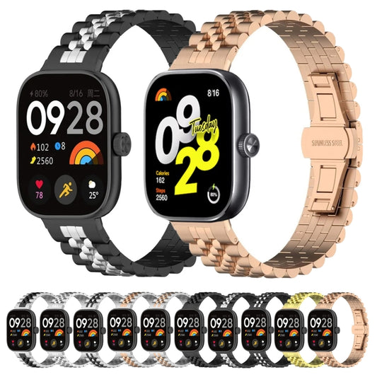 For Xiaomi Redmi Watch 4 Five-bead Butterfly Buckle Metal Watch Band(Black) by buy2fix