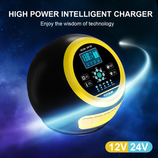 FOXSUR 20A 12V 24V Car / Motorcycle Smart Battery Charger, Plug Type:EU Plug(Yellow) by FOXSUR
