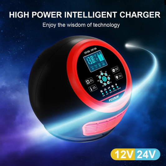 FOXSUR 20A 12V 24V Car / Motorcycle Smart Battery Charger, Plug Type:UK Plug(Red) by FOXSUR