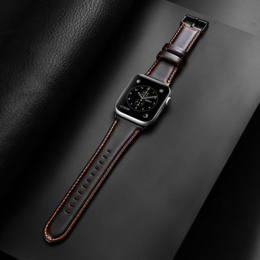 For Apple Watch Series 3 42mm DUX DUCIS Business Genuine Leather Watch Strap(Coffee) by DUX DUCIS
