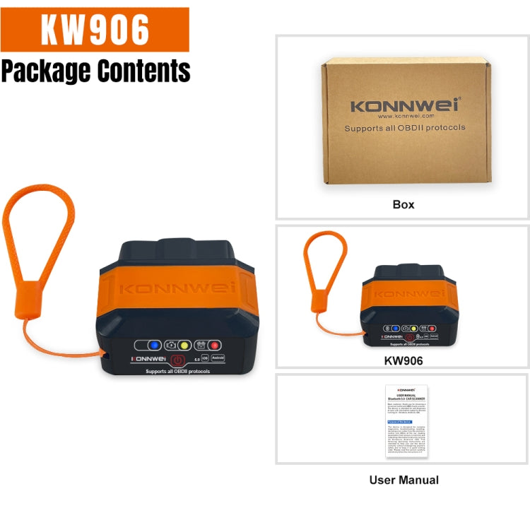 KONNWEI KW906 Bluetooth 5.0 Car OBD2 Scanner Support Android & iOS(Black) by KONNWEI