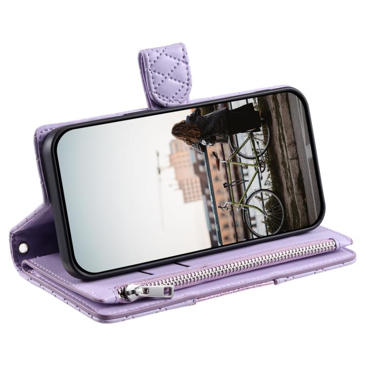 For Google Pixel 10 Pro XL Glitter Lattice Zipper Wallet Leather Phone Case(Purple) - Google Cases by buy2fix | Online Shopping UK | buy2fix