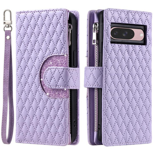 For Google Pixel 10 / 10 Pro Glitter Lattice Zipper Wallet Leather Phone Case(Purple) - Google Cases by buy2fix | Online Shopping UK | buy2fix