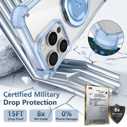 For iPhone 15 Plus Gold Shield CD Pattern MagSafe Magnetic Phone Case with Rotating Stand(Transparent Blue) by buy2fix