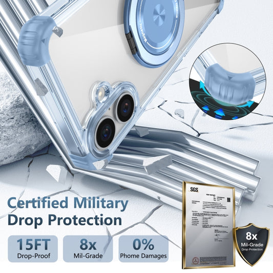 For iPhone 16 Plus Gold Shield CD Pattern MagSafe Magnetic Phone Case with Rotating Stand(Transparent Blue) by buy2fix