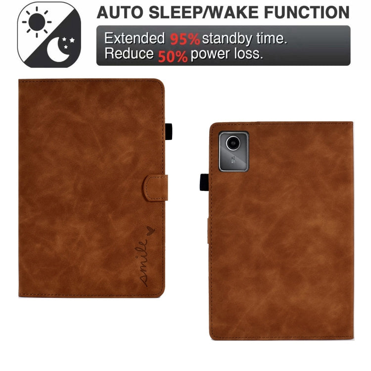 For Lenovo Tab M11 / Xiaoxin Pad 11 2024 Smile Embossed Smart Leather Tablet Case(Brown) by buy2fix