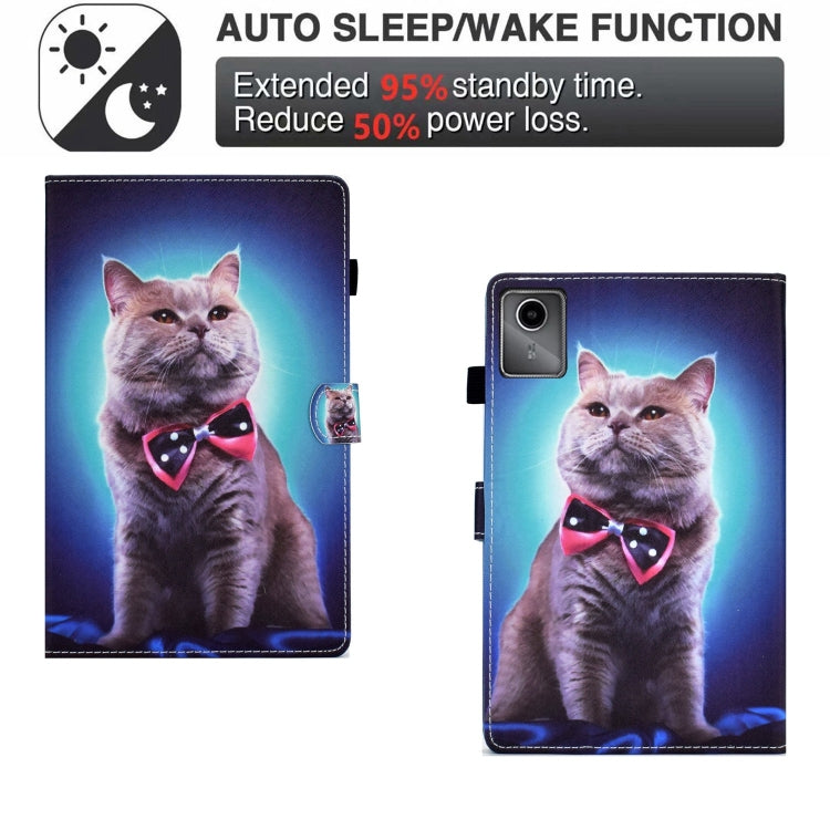 For Lenovo Tab M11 / Xiaoxin Pad 11 2024 Colored Drawing Sewing Pen Slot Leather Tablet Case(Bow Tie Cat) by buy2fix