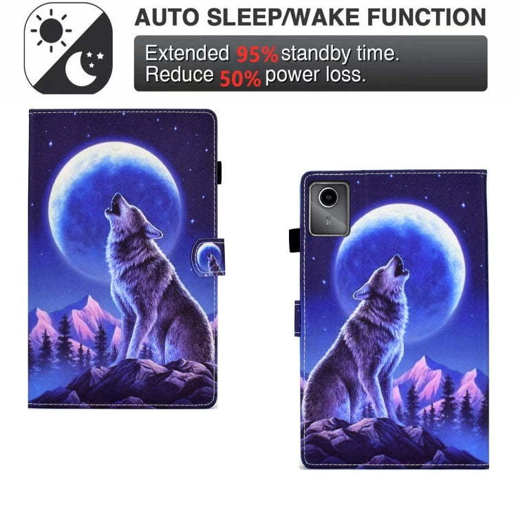 For Lenovo Tab M11 / Xiaoxin Pad 11 2024 Colored Drawing Sewing Pen Slot Leather Tablet Case(Night Wolf) by buy2fix