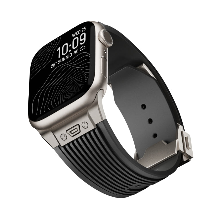 For Apple Watch SE 2022 44mm Vertical Texture Titanium Buckle Elastic Silicone Watch Band(Black) - Watch Bands by buy2fix | Online Shopping UK | buy2fix