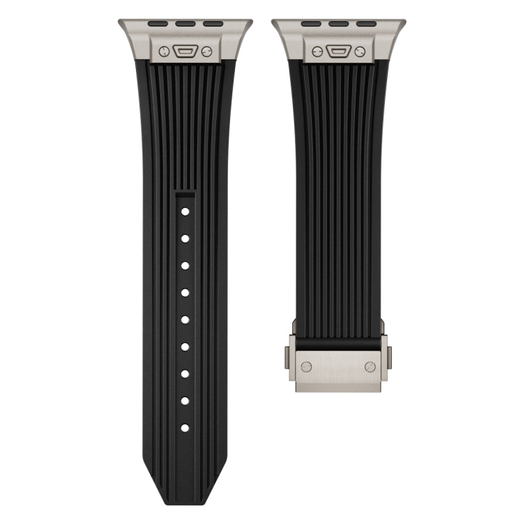 For Apple Watch SE 2022 44mm Vertical Texture Titanium Buckle Elastic Silicone Watch Band(Black) - Watch Bands by buy2fix | Online Shopping UK | buy2fix