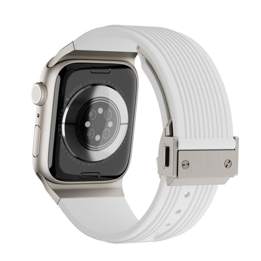 For Apple Watch Series 7 45mm Vertical Texture Titanium Buckle Elastic Silicone Watch Band(White) by buy2fix