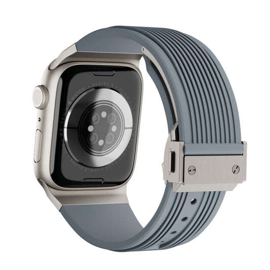 For Apple Watch Series 3 42mm Vertical Texture Titanium Buckle Elastic Silicone Watch Band(Grey) by buy2fix