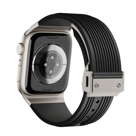 For Apple Watch Series 2 42mm Vertical Texture Titanium Buckle Elastic Silicone Watch Band(Black) by buy2fix