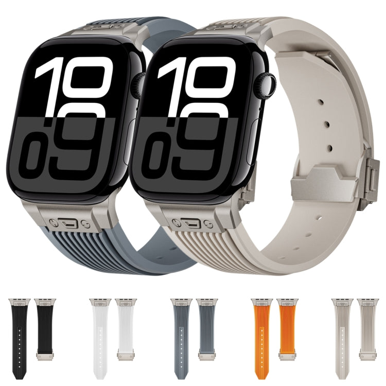 For Apple Watch SE 2022 44mm Vertical Texture Titanium Buckle Elastic Silicone Watch Band(Black) - Watch Bands by buy2fix | Online Shopping UK | buy2fix