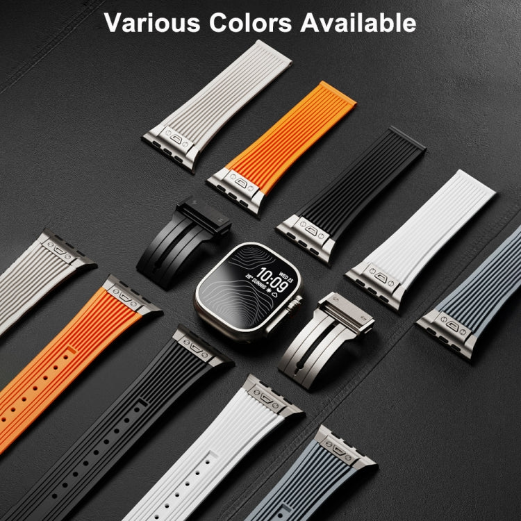 For Apple Watch SE 2022 44mm Vertical Texture Titanium Buckle Elastic Silicone Watch Band(Black) - Watch Bands by buy2fix | Online Shopping UK | buy2fix