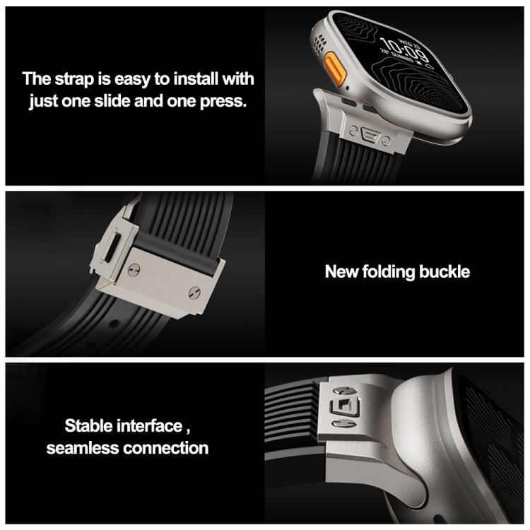 For Apple Watch SE 2022 44mm Vertical Texture Titanium Buckle Elastic Silicone Watch Band(Black) - Watch Bands by buy2fix | Online Shopping UK | buy2fix